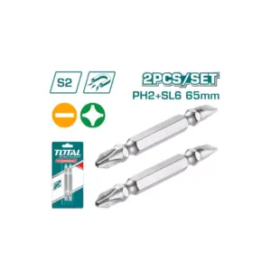 Total Tools Total Magnetic Tip Screwdriver Bit PH2+SL6x1.0 65mm, S2 Industrial Steel 2pcs Set TAC16HL234