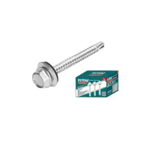 Total Tools Total Self Drilling Hex Screw with Rubber Washer, Zinc Plated 14x3" (6.3x75mm) 100pcs THWHD1431