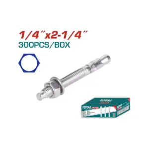 Total Tools Total Galvanized Wedge Anchor 1/4"x2-1/4" Carbon Steel, Zinc Plated Finish THWWA142141 (Pack of 300pcs)