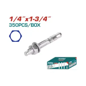 Total Tools Total Galvanized Wedge Anchor 1/4"x1-3/4" Carbon Steel, Zinc Plated Finish THWWA141341 (Pack of 350pcs)