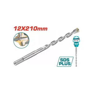 Total Tools Total Hammer Drill Bit SDS Plus 12 x 210mm High Quality Cross Head Carbide Tip, Chrome Alloy Steel TAC311201C