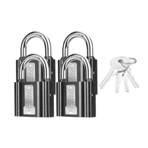 Total Tools Total Iron Key Alike Padlock 38mm with Waterproof Rubber Cover, Iron Brass, 4 keys 4pcs Set TLK31T4382