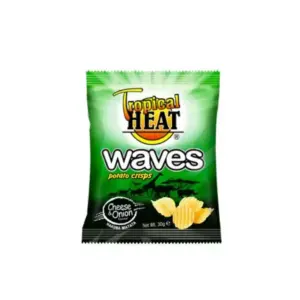 Tropical Heat Waves Crisps Cheese & Onion 30g, High Quality, Super Taste, Perfect Balance of Crunch and Robust Flavour (Pack of 36)