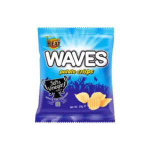 Tropical Heat Waves Crisps Salt & Vinegar 125g, High Quality, Super Taste, Perfect Balance of Crunch and Robust Flavour (Pack of 12)