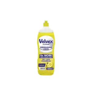 Velvex Platinum Dishwashing Liquid, Lemon Burst, 500ml, Pack of 6 Pcs