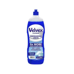 Velvex Platinum Dishwashing Liquid, Ocean Fresh, 1L, Pack of 6 Pcs
