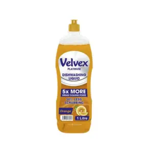 Velvex Platinum Dishwashing Liquid, Orange, 1L, Pack of 6 Pcs