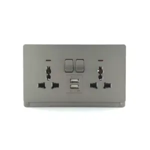 Tronic Estia Universal Twin Socket Switch with USB 13 Amps Neon Grey TD 5213-UN-UB-GY