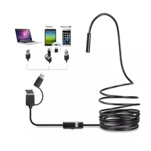 Faith Generic Endoscope Camera 7mm – 3-in-1 USB & Type-C | IP67 Waterproof Borescope with 6 LEDs – 1m for Android, Windows & Mac