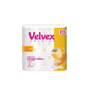 Velvex Premium Printed Kitchen Towels, Laminated Teacup Design, Twin Pack, Pack of 24 Pcs