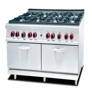 Commercial Kitchen Equipment Commercial Gas Range with 8 Burners and Gas Oven, 82,000 BTU High-Output Cooktop – WG-GH-987AA