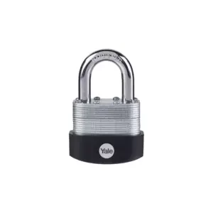 Yale Laminated Steel Padlock with Bumper 50mm with 3 Keys, Hardened Steel Shackle Ø 9.5mm, Double Locking, Laminated Construction with Anti Corrosive Internal Components for High Security Applications and Outdoor Use PL-125B/50/129/1