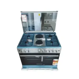 Westpoint Freestanding Cooker, 60X60cm, 4 Gas, 2 Electric Plates, Electric Oven with Grill Glass Lid. Auto Ignition, Inox WCER9642E8X