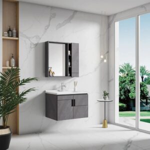 CTM Le Luxe Grey Wall Hung Cabinet and White Mirror Cabinet