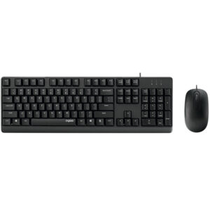 Rapoo Wired Optical Mouse & Keyboard Combo, US_Black, 1000 DPI Mouse, Anti-Oxidation Sealed Membrane, 1 Year Warranty