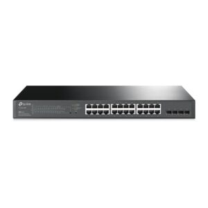 TP-Link Omada Omada 28-Port PoE+ Gigabit Smart Switch with 4 SFP Slots
PORT: 24× Gigabit PoE+ Ports, 4× Gigabit SFP Slots
SPEC: 802.3at/af, 250 W PoE Power, 1U 19-inch Rack-mountable Steel Case
FEATURE: Integration with Omada SDN Controller, Static Routing, 802.1Q VLAN, STP/RSTP/MSTP, IGMP Snooping, 802.1p/DSCP QoS, ACL, 802.1x, Radius/Tacacs+ Authentication, LACP, CLI, SNMP, Dual Image, IPv6