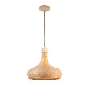 Tronic Natural Bamboo Pendant Lamp with Wide Dome Shade