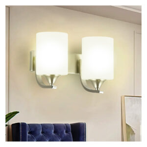 Tronic Frosted Glass Shades Wall Light Silver Double Lamp