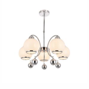 Africab Chandelier E27 5 Holder Chrome White Glass