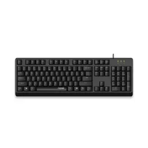 Rapoo Wired USB Keyboard with Spill Resistant Design, Soft & Noiseless Key, Black NK1900