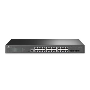 TP-Link Omada Omada 24-Port Gigabit L2+ Managed Switch with 4 SFP Slots
PORT: 24× Gigabit RJ45 Ports, 4× Gigabit SFP Slots, RJ45/Micro-USB Console Port
SPEC: 1U 19-inch Rack-mountable Steel Case
FEATURE: Integration with Omada SDN Controller, Static Routing, OAM, 802.1Q VLAN, QinQ, STP/RSTP/MSTP, IGMP Snooping, 802.1p/DSCP QoS, ACL, 802.1x, Radius/Tacacs+ Authentication, LACP, CLI, SNMP, Dual Image/Configuration, IPv6