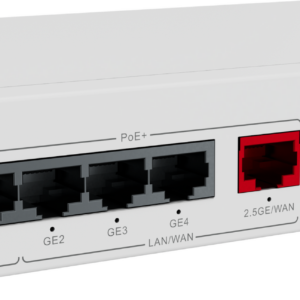 Huawei Enterprise-Grade 2.5GE Multi-Service Router | Number of IPSec Tunnels: 16 | Number of Managed APs: 16 | Number of Managed Devices: 32 | Number of connected terminals: 150 | Egress Bandwidth: 2Gbps | VPN Forwarding Performance: 200Mbps | 4 GE PoE+ Electrical Ports + 1 2.5GE PoE+ Electrical Port | PoE 41W, 3 Year Warranty