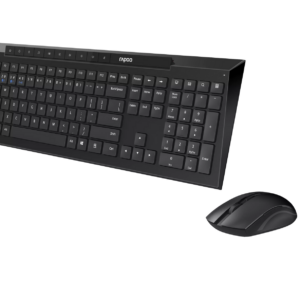 Rapoo Multi-mode (Bluetooth + 2.4Ghz) Wireless Optical Mouse & Keyboard, US_Black, Multimedia hotkeys,  12(Keyboard), 9(Mouse) Month Battery, 1600 DPI Mouse, Spill-resistant Keybard, 1 Year Warranty