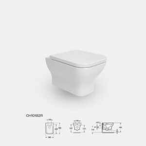 Wall-Hung Rimless Ceramic Toilet With Square Seat