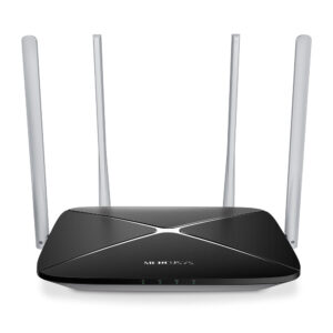 AC1200 Dual-Band Wi-Fi Router
SPEED: 300 Mbps at 2.4 GHz + 867 Mbps at 5 GHz
SPEC: 4× Fixed External Antennas, 3× 10/100 Mbps LAN Ports, 1× 10/100 Mbps WAN Port
FEATURE: MERCUSYS APP, WPS/Reset Button, IPTV, IPv6, Parental Controls, Guest Network, Easy Installation, ISP Preset (Agile Config)