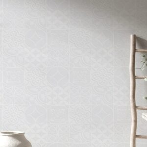 CTM Majorca Cementine White Satin Ceramic Wall Tile - 200 x 200mm