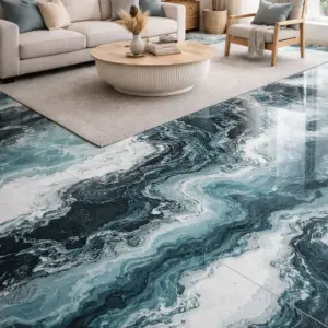 CTM South Africa Pacific Blue Marble Look Gloss Glazed Porcelain Floor Tile – 750 x 1500mm