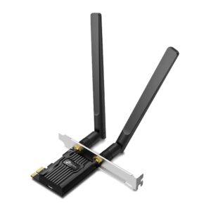 TP-Link AX1800 Dual Band Wi-Fi 6 Bluetooth 5.2 PCI Express Adapter
SPEED: 1201 Mbps at 5 GHz + 574 Mbps at 2.4 GHz
SPEC: 2× High Gain External Antennas
FEATURE: MU-MIMO, OFDMA, WPA3, Bluetooth 5.2