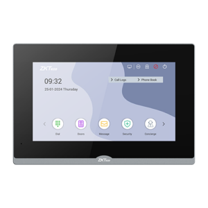 ZKTeco IP Indoor Monitor
•  7” TFT capacitive touch screen, 1024 x 600
•  System: Linux
•   Two-way communication based on SIP v2.0 protocol
•  POE
•  WIFI & TF card slot
•   Support dual ethernet ports
• 1 Year Warranty