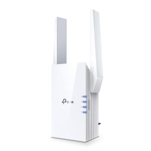 TP-Link AX1500 Wi-Fi 6 Range Extender
SPEED: 300 Mbps at 2.4 GHz + 1201 Mbps at 5 GHz
SPEC: 2 × External Antennas, 1 × Gigabit Port, 1024 QAM, Wall Plugged
FEATURE: Tether App, WPS, Intelligent Signal Light, Access Control, Power Schedule, LED Control, RE/AP Mode, OneMesh, Beamforming, MU-MIMO, OFDMA