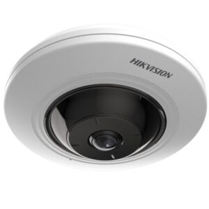 Hikvision 5MP AcuSense Fisheye Network Camera - DeepLearning:Heat map, 1/2.7" Progressive CMOS, ICR, 0lux with IR, 2592 × 1944@25fps, 1.05mm/F2.25 lens, 360°Panoramic view, H.265+/H.265/H.264+/H.264/MJPEG, hemisphere Dewarping, DC12V & PoE, Support on-board storage, Up to 8m IR, Onboard and client side dewarping, 5 Year Warranty