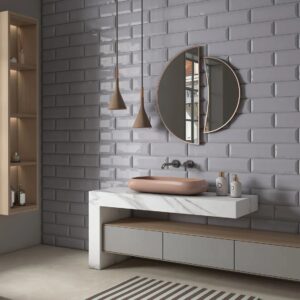 STN Bevelled Grey Shiny Ceramic Wall Tile - 100 x 300mm