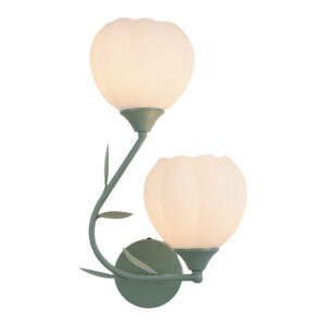 Tronic Twin Tulip Wall Light – Frosted Shades with Green Arm