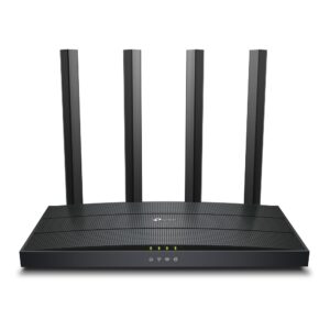 TP-Link AX1500 Dual-Band Wi-Fi 6 Router
SPEED: 300 Mbps at 2.4 GHz + 1201Mbps at 5 GHz
SPEC: 4× Antennas, 1× Gigabit WAN Port + 3× Gigabit LAN Ports, 1024-QAM, OFDMA
FEATURE: Tether App, WPA3, Access Point Mode, IPv6 Supported, IPTV, Beamforming, Smart Connect, Airtime Fairness, VPN Server, Cloud Support, Easymesh (Compatible with Onemesh)