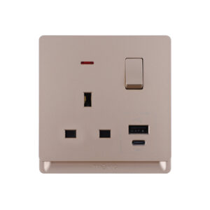 Tronic 13A Switched Socket with Dual USB Ports – Type A & C, Gold Finish