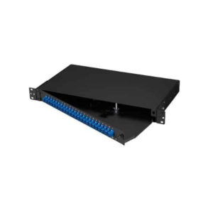 EVI Fiber Rack Mount Patch Panel, LC, 1U, 24 core. Accessories included: 1 x Splice tray 24 core, 12 x LC/UPC Duplex Adapters, 24 x LC/UPC Pigtail, G657A1, 0.9mm, SM, length: 1.5m