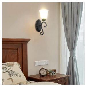 Tronic Vintage Black Wall Light with Frosted Bell Glass Shade