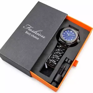 Faith ONOLA Black Ceramic Men's Quartz Wrist Watch Gift Set – Premium Blue Dial Analog Watch with Scratch-Resistant Ceramic Strap, Adjustable Bracelet Tool & Elegant Gift Box