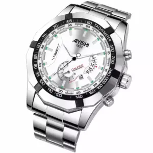 Faith AIYISHI 1623 Premium Luxury Men Stainless Steel Analog Quartz Wrist Watch With Calendar Function And Elegant Business Design
