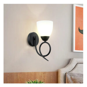 Tronic Modern Black Wall Light with Frosted Glass Shade
