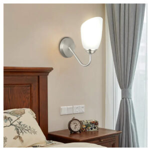 Tronic Modern Silver Wall Light with Frosted Glass Tulip Shade