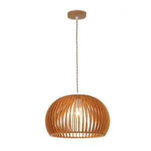Tronic Natural Wooden Slatted Dome Pendant Light