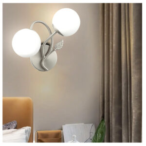 Tronic Modern Double-Globe Wall Lamp Silver Frosted Glass Light with Leaf Design