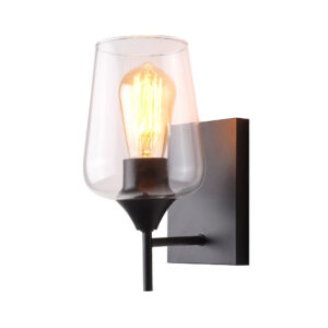 Tronic Straight Black Wall Light with Cylinder Glass Shade