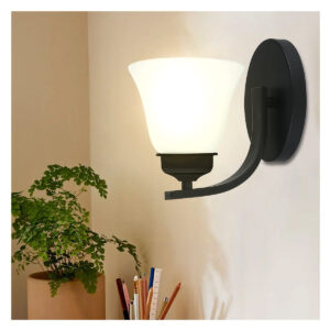 Tronic Indoor Elegant Matte Black Wall Light Sconce with Frosted Glass Shade