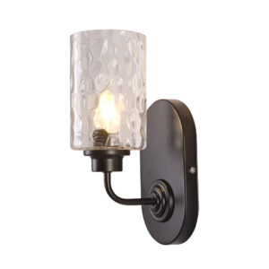Tronic Curved Arm Fixture with Clear Textured Glass Shade